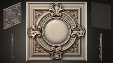 Round decor, rosettes (Square medallion with a round cartouche and volutes, RZI_000300) 3D models for cnc
