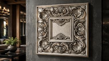 Round decor, rosettes Square ornament with volutes and shells for CNC 3d model