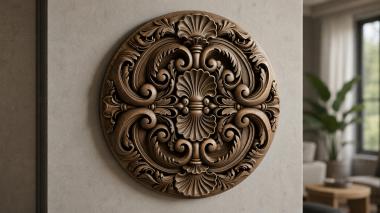 Round decor, rosettes Round rosette with volutes and shells 3d model