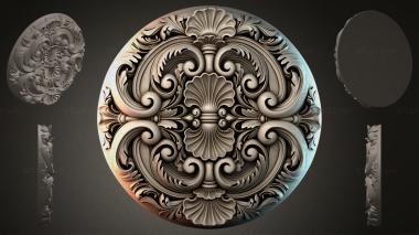 Round decor, rosettes (Round rosette with volutes and shells, RZI_000302) 3D models for cnc