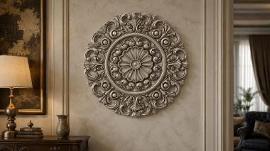 Round decor, rosettes Round rosette with volutes and a central flower 3d model
