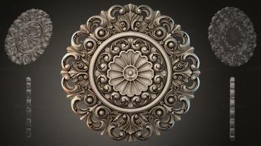 Round decor, rosettes (Round rosette with volutes and a central flower, RZI_000303) 3D models for cnc