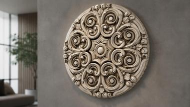 Round decor, rosettes Round medallion with spiral volutes and a central sphere 3d model