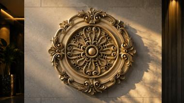 Round decor, rosettes Round rosette with baroque scrolls and a central sphere 3d model
