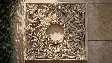 Round decor, rosettes Square panel with volutes and shells 3d model