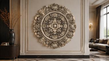 Round decor, rosettes Round ornamental medallion with floral swirls and a central flower 3d model