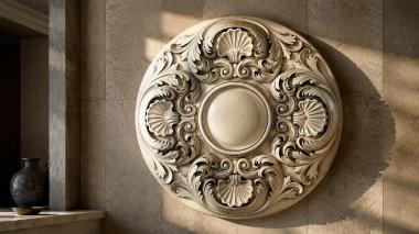 Round decor, rosettes Round ceiling rose with a concave center and spiral acanthus leaves 3d model