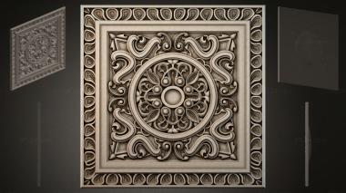 Round decor, rosettes Ornamental square panel with medallion and volutes 3d model