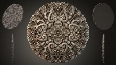 Round decor, rosettes Ornamental rosette with scrolls and floral motifs 3d model