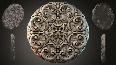 Round decor, rosettes Round rosette with volutes and shells in the Baroque style 3d model