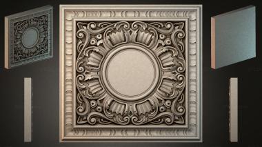 Round decor, rosettes Square coffered panel with a round rosette and volutes 3d model