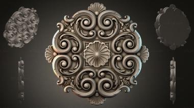 Round decor, rosettes Rosette with volutes and radial petals 3d model