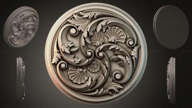 Round decor, rosettes Round medallion with floral ornament and spirals 3d model