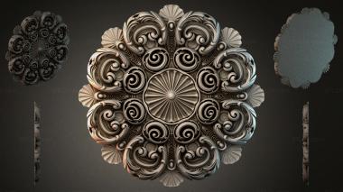 Round decor, rosettes Ornamental rosette with spiral curls and radial shells 3d model