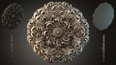 Round decor, rosettes Round rosette with acanthus leaves and spiral volutes 3d model