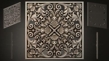 Round decor, rosettes Square panel with symmetrical acanthus ornament and a central floral motif 3d model