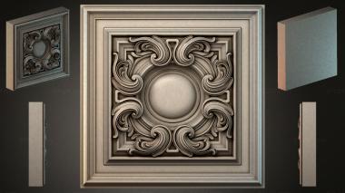 Round decor, rosettes Cassette ceiling element with volutes and a central rosette 3d model
