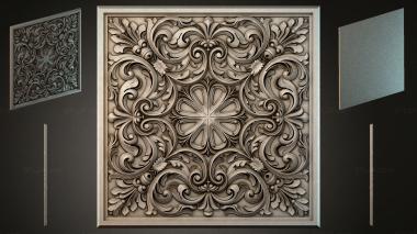 Round decor, rosettes Square panel with symmetrical floral ornament and curls 3d model
