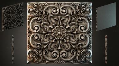 Round decor, rosettes Square panel with symmetrical acanthus ornament and a central flower 3d model