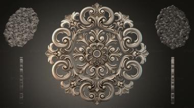 Round decor, rosettes Square carved ornament with swirls and a flower in the center 3d model