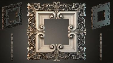 Round decor, rosettes Square frame with volutes and scrolls for CNC 3d model