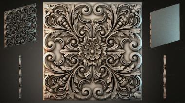 Round decor, rosettes Square panel with grape vines and acanthus 3d model