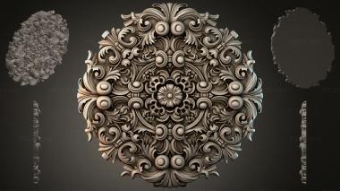 Round decor, rosettes Carved ornament with scrolls and a rosette 3d model