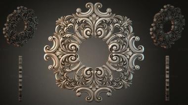 Round decor, rosettes Square decorative cartouche with volutes and plant elements 3d model