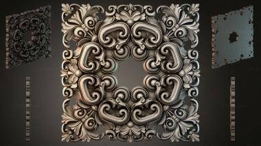 Round decor, rosettes Square panel with swirls and leaves 3d model
