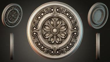 Round decor, rosettes Round rosette with floral ornament and spiral curls 3d model