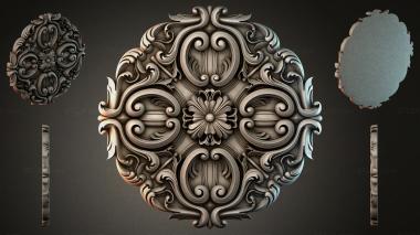 Round decor, rosettes Ceiling rosette with a swirl and flora 3d model