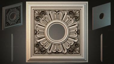 Round decor, rosettes Square rosette with radial sun-shaped ornament 3d model
