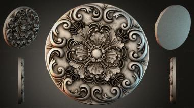 Round decor, rosettes Round medallion with baroque scrolls and a central flower 3d model