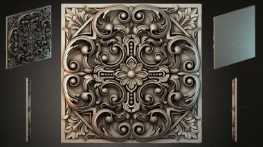 Round decor, rosettes Square panel with grapevine and central cross 3d model