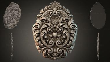 Round decor, rosettes Lion face mask with swirls and shells 3d model