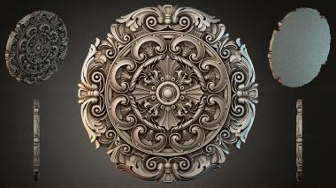 Round decor, rosettes Round socket with volutes and a sink for CNC 3d model