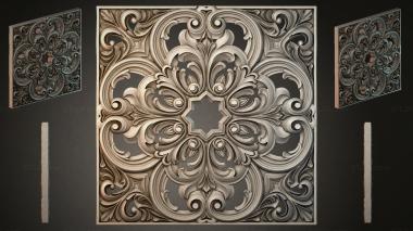 Round decor, rosettes Square panel with volutes and a central star 3d model