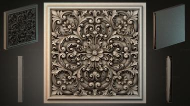 Round decor, rosettes Panel with symmetrical acanthus ornament and a central flower 3d model