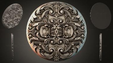 Round decor, rosettes Round carved panel with symmetrical volutes and cartouches in the Renaissance style 3d model