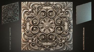 Round decor, rosettes Square 3D panel with volutes and a rosette 3d model