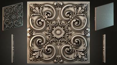 Round decor, rosettes Panel with volutes and a rosette in the center 3d model