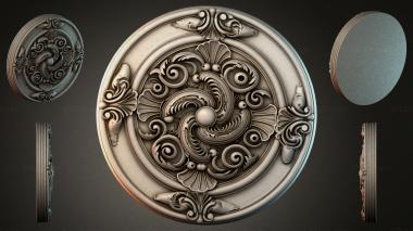 Round decor, rosettes Round rosette with swirls and a central sphere 3d model