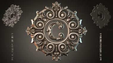 Round decor, rosettes Classic ornament with a central medallion and spiral scrolls 3d model