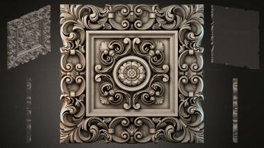 Round decor, rosettes Square panel with rosette and spirals 3d model