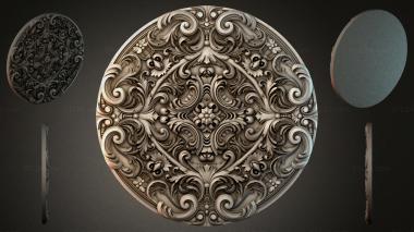 Round decor, rosettes Round carved panel with scrolls and floral ornaments 3d model