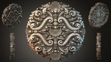 Round decor, rosettes Cartouche with volutes and shell 3d model