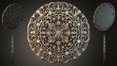 Round decor, rosettes Round carved rosette with curved volutes and a central flower 3d model