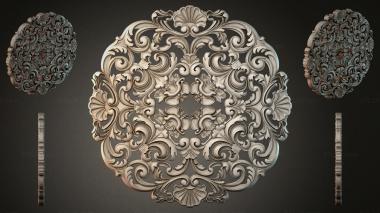 Round decor, rosettes Square carved ornament with volutes and shells 3d model