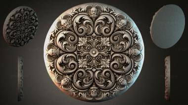 Round decor, rosettes Round rosette with volutes and masks for CNC 3d model