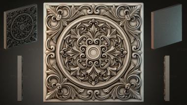 Round decor, rosettes Square panel with a round rosette and acanthus scrolls 3d model